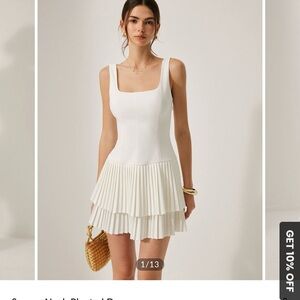 Commense White Pleated Tiered Mini Dress